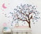 Studio Quee Großer Baum Wandaufkleber mit Eule, Mond und Sternen Kinderzimmer Wandbild Dekoration 088 (Äste nach links, Braun, Blau, Zartrosa)