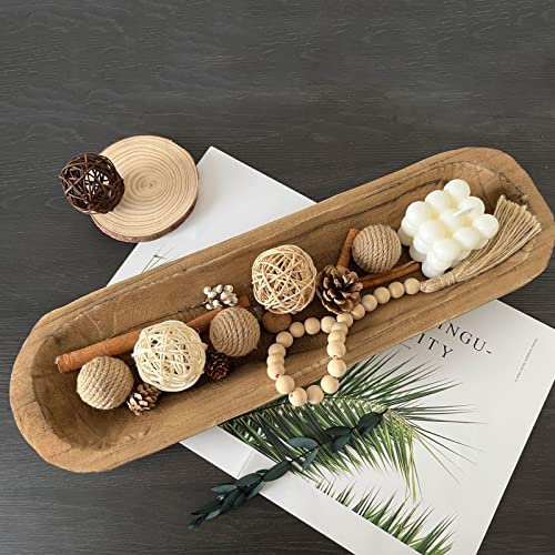 Wooden Dough Bowls Decorative，Rustic Bread Long Bowls Decor Wood Tray, Hand Carved For Table Centerpiece Decor, Home Decor (20*6*2 inch Brown)