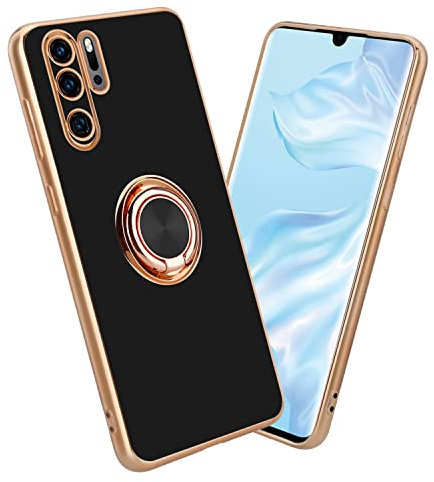 Cadorabo Hülle kompatibel mit Huawei P30 PRO Schutzhülle TPU Silikon Case mit Ring Design mit Kameraschutz Slim Kratzfest Weiche Gummi mit Rundumschutz Case Hülle für Huawei P30 PRO in Schwarz