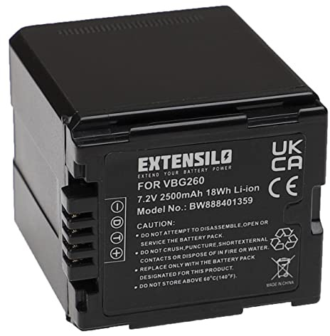 EXTENSILO Akku kompatibel mit Panasonic VDR-D50 | VDR-D310 Videokamera Camcorder (2500 mAh, 7,2 V, Li-Ion)