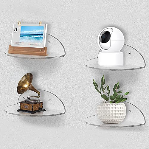 4 Stück Mini Acryl Wandregal, 14 * 8.3cm Klein Wand Regal mit Selbstklebend und Gebohrt, Schwebendes Regal Ohne Bohren, Einfaches Erweitern der Wandfläche Kleines Floating Shelf (Klar)