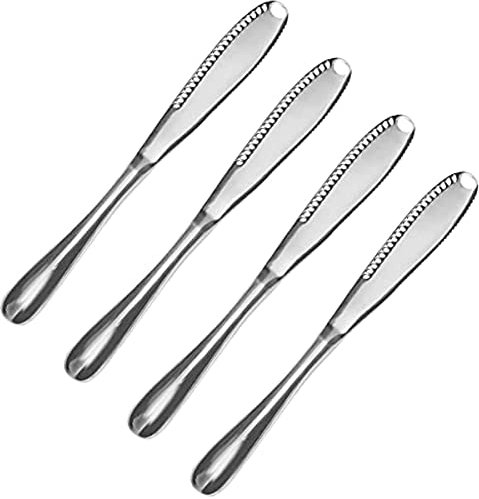 4pcs Butter Knife, Stainless Steel Butter Spreader Knife, 3 in 1 Multi-Function Butter Curler and Spreader with Serrated Edge, for Cutting Butter Cheese Chocolate Jams