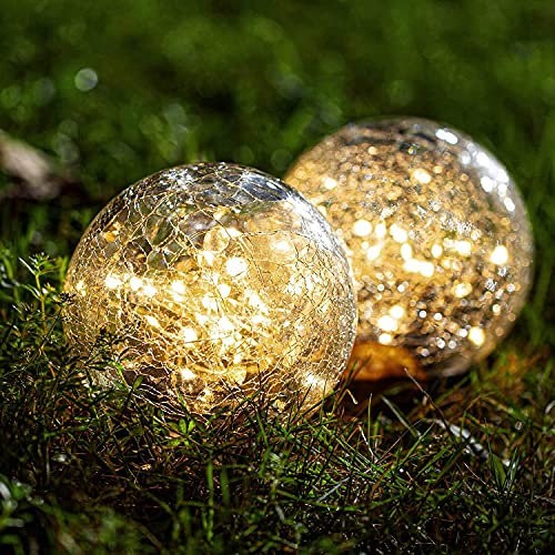 Kizozo Lampade Solari da Esterno 2 pezzi 30 led, lampada solare sferica 12cm, Lampade Solari da Giardino IP55 impermeabile, Luci solari da giardino terra esterno, bianco caldo