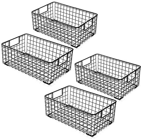 Duendhd 4 x Drahtkörbe mit Griffen, Metall-Organizer-Korb, Büro, Kinderzimmer, Wäsche-Regale