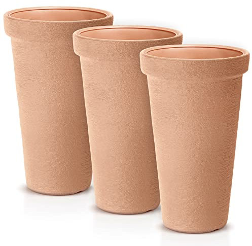 IMJ-Global Lot de 3 pots à fleurs ronds classiques tour en plastique Ø30 x 50 cm pour intérieur extérieur en terre cuite, volume 20 litres, design moderne