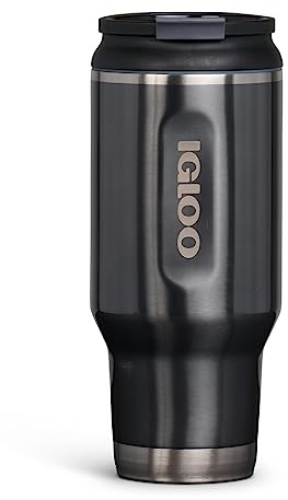 IGLOO Vaso de acero inoxidable de 32 onzas, Flip 'n' Sip, carbonita