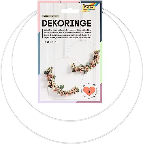 folia 24205 - Deko-Ringe in Weiß, Metallringe zum Basteln, 2 Stück in 25 cm und 30 cm Durchmesser, Stärke ca. 3 mm