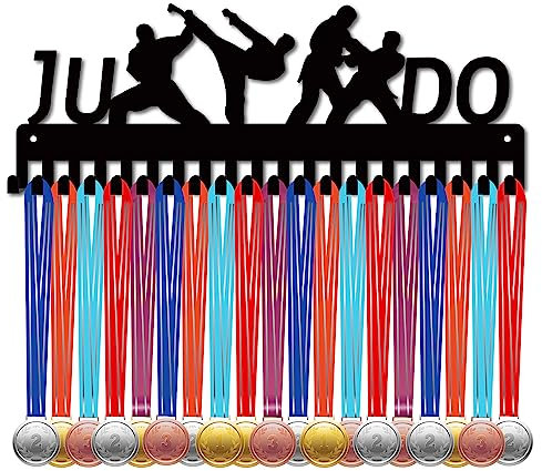 CREATCABIN Judo-Medaillenhalter Aus Metall Judokas-Medaillen-Display Aufhänger Ständer Sportathleten Auszeichnungen Wandhalterung Gehäuse Mit 20 Haken Für Gymnastik Laufen Schwarz 40x14.5cm