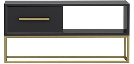 moebel17 Couchtisch Mira Anthrazit Gold mit Schrankfach Wohnzimmertisch Sofatisch Kaffeetisch,aus Metall I Schwarz Marmor Optik 90 x 43,2 x 45 cm, 9871