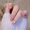 24PCS Medium False Nails with Glue Stickers,Coffin Full Cover Acrylic Press on Nails no Glue, Pearl Butterfly French Fake Nails for Women and Girls Nail Art