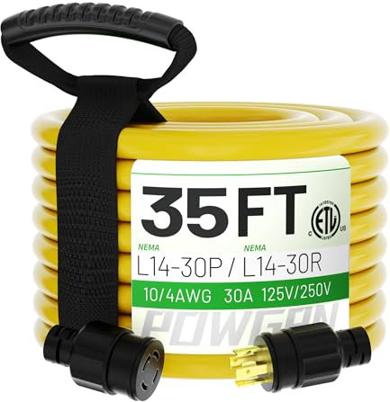 POWGRN - Cavo di prolunga per generatore da 30 Amp (35 piedi), 4 pin 125/250 V 7500 W, NEMA L14-30P/L14-30R, cavo di alimentazione STW calibro 10 per interruttore
