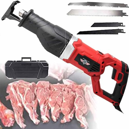 PixCy Scie à Os De Boucher électrique 1300w, Scie à Ruban à Os De Boucher Professionnelle, Scie De Congélateur De Boucher Scie Sabre électrique Portative pour Couper La Viande,Red