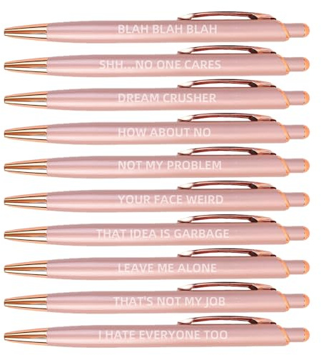 Cityhermit 10 Pack Funny Sarcastic Ballpoint Pens, Office Snarky Metal Luxury Rose Gold Ballpoint Pen Encouraging, Office Gift, Black Ink, 1 count (Pack of 10)