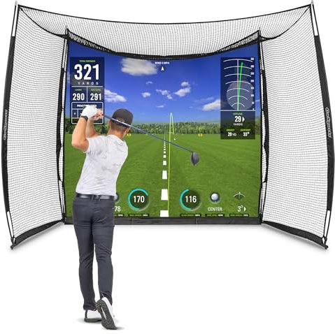 GoSports Range Cage 10 ft x 8 ft Golf Practice Hitting Net with Simulator Impact Screen