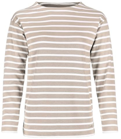 modAS Damen Shirt Bretonisches Damenshirt mit U-Boot Ausschnitt - Ringelshirt Streifenshirt Langarmshirt mit Streifen aus Baumwolle in Graumelange/Weiß in Größe 44