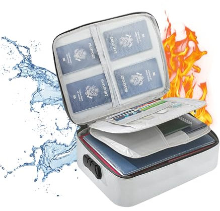 YKUKIZEE Fireproof Document Bag Lockable, 3-Layer Waterproof Fireproof Document Box with Lock, Large Fireproof File Storage Box Organizer Bag Silver Passport Certificate File Valuable Card