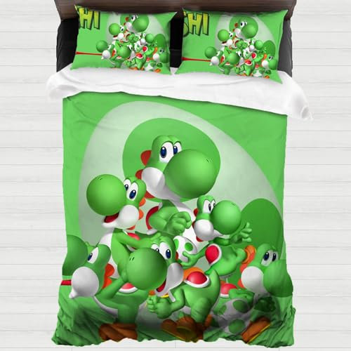 XYOK Yoshi Bettwäsche-Sets Fanartikel Bettdecken Bezug & Kissenbezug Kinder Jugendliche Bettwaren-Sets Bettbezug für Geburtstag (Yoshi, Single 135x200)