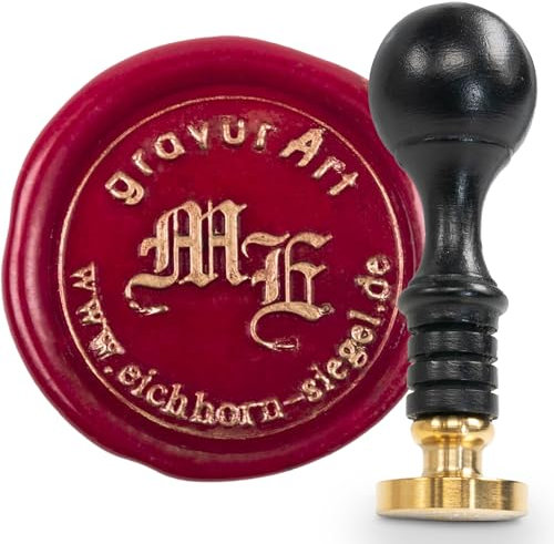 gravurART Siegelstempel personalisiert mit Initialen in Frakturschrift und Text - Persönliche Siegel auf Einladungen, Wachssiegel personalisiert