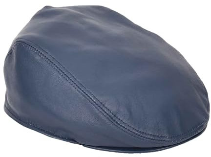 Cappello da golf in vera pelle con visiera Gatsby, Blu, M