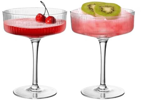 Supercap - Lot de 2 verres à martini vintage | Verres à cocktail | Verres à margarita de 300 ml pour boire du bar | Verres à champagne côtelés, à vin, à cocktail (2pcs)