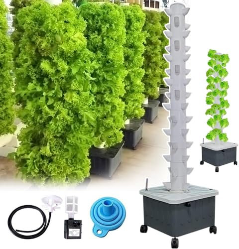 RRrawgff Hydroponic Tower, 15 Tier 45 Holes Aquaponic System, mit Pumpe und beweglichen Wassertank, Hydroponic Gardening Lover Geschenk