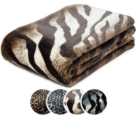 liebling Cashmere Decke, Wohndecke, Kuscheldecke, Motiv: Königstiger, 100% Polyester - Mikrofaser, 150 x 200 cm, Farbe: braun