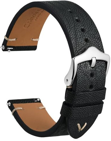 WOCCI 22mm Leder Uhrenarmband, Frankreich Ziegenleder (Schwarz)