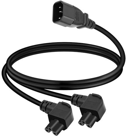 Cable de alimentación gelhonr c14 a 2 x c5, cable adaptador separador de tipo y c14 macho a doble 90 grados c5, cable de alimentación resistente 15 a/250 V 18 awg (ángulo recto 0,5 m)