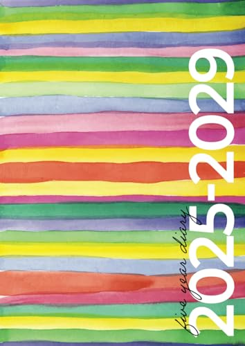 5 Year Diary 2025-2029 | A4 Modern Rainbow Watercolour: Month to View Planner with UK Holidays, Moon Phases, Birthdays & Celebrations, Contacts, Passwords (Five Years)