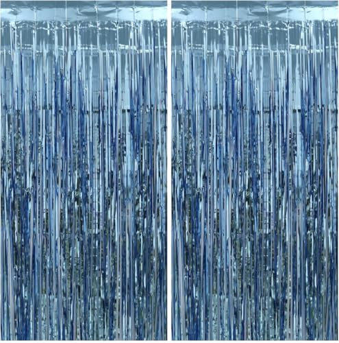 ZayNey Lametta Vorhang 2 Stück 1 M x 2 M, Deko Vorhang, Geburtstags Deko, Partyvorhänge, Gläzende Metallic-Vorhänge, Funkelnde Folienvorhänge, (Blau)