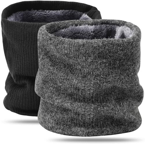 BARFULKER Winter Halsschlauch Herren Damen, Warm Gefüttert Strickschal Schlauchschal Ski Halswärmer Gesichtsschal Fleece Loop Schal Winddichte Gesichtsmaske Unisex, Schwarz Dunkelgrau
