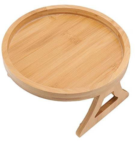 Tavolino da Divano, Tavolino da Divano, Struttura in Legno, Vassoio con Clip Sul Bracciolo, Vassoio Pieghevole per Divano, Vassoio con Clip per Divano, Vassoio con Design Rotondo