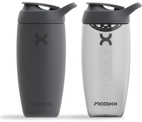 Promixx PURSUIT Protein Shaker Bottle 2-Pack – Premium Sports Shaker Bottles for Protein Mixes and Supplement Shakes – Stainless Steel 550ml, Ecozen 700ml, Graphite Gray