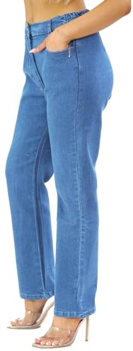 UK Dispatch Womens Side Elastic Waist Jeans Straight Leg Regular Fit Short 27 Leg Petite,26,Blue