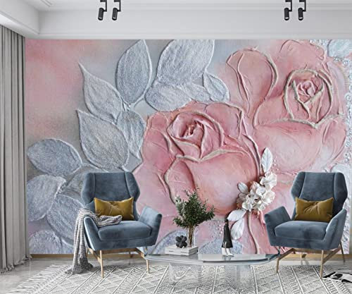 Papier peint autocollant non tissé avec fleurs roses pour salon, chambre à coucher, bureau, grande taille 400 x 280 cm