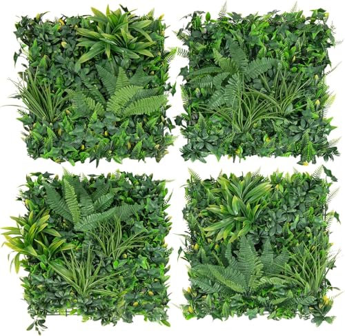 Künstliche Blätter Hecke Paneele Hecke Wand Paneel 4 Stück künstliche Buchsbaum-Topiary-Wandpaneele, grüner Heckengras-Hintergrund(100 x 100cm)