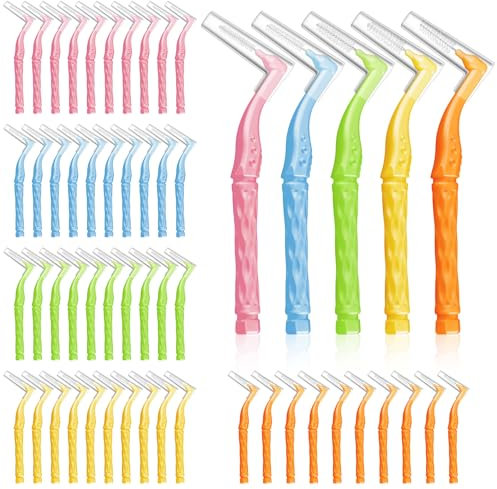 Obidodi 50 Pieces Interdental Brush, 5 Sizes Soft Toothpicks Tooth Flossing Head with Non-Slip Handle, Oral Dental Hygiene Brush, Mini Tooth Cleaning Tool for Cleaning Gaps Between Teeth