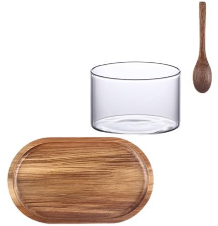 BEBEMOKO 1juego Plato De Madera De Acacia Taza De Vidrio y Cucharita Bandeja De Madera para Snacks para Uso Diario
