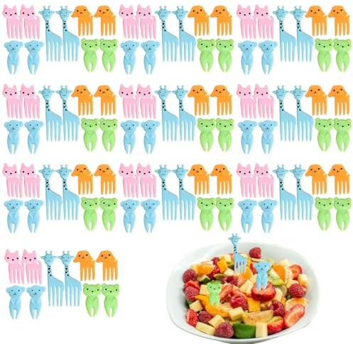 Forchettine da Frutta per Bambini - 100 Pezzi, Materiale ABS Sicuro, Colorate e Divertenti, Adatte per Snack e Decorazioni, 14+ Anni