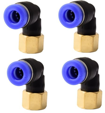 4 piezas 6mmx1/8 PT Racores neumáticos en codo de 90° con rosca hembra Enchufes rápidos neumáticos para mangueras Push-in Conexión push-in de aire comprimido
