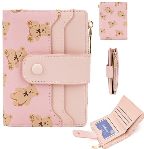 YUEcthynous Portefeuille court pour femme avec fermeture éclair - Format ourson - Avec fermeture éclair - Blocage RFID et nombreux compartiments - Tendance et pratique, b, L, Fashion