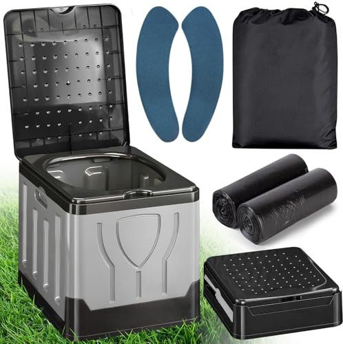 CIANBIFN Toilette Portable 20 L Capacité, Toilette Pliable Supporte Jusqu’à 150KG, WC Portable avec 24 Sacs Jetables, Sac de Transport & Coussin, pour Camping, Randonnée, Camping Car
