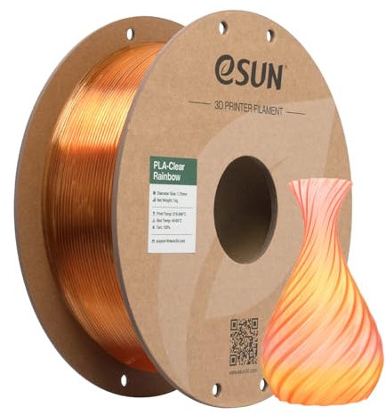 eSUN Clear Rainbow PLA Filament 1.75mm, Transluzentes mehrfarbiges 3D Druck Filament 1KG Spule (2.2 LBS) für 3D Drucker, Eis Transparentes Feuerwerk