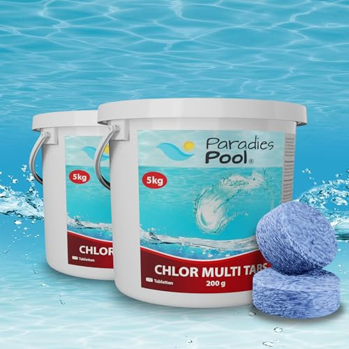 Paradies Pool 10 kg Chlor Multitabs 200g 5in1 Desinfektion Chlortabletten für Pool, langsam löslich, Qualität aus Europa