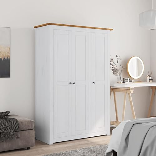 Emmtore Armario de 3 Puertas Pino Panamá Range Blanco 118x50x171,5 cm