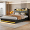 Polsterbett Doppelbett mit LED Kopfteil und USB Aufladen, Hydraulisch Bett mit Lattenrost und Bettkasten, Stauraumbett Jugendbett Modernes Bettgestell, PU, Schwarz, Ohne Matratze (140x200)