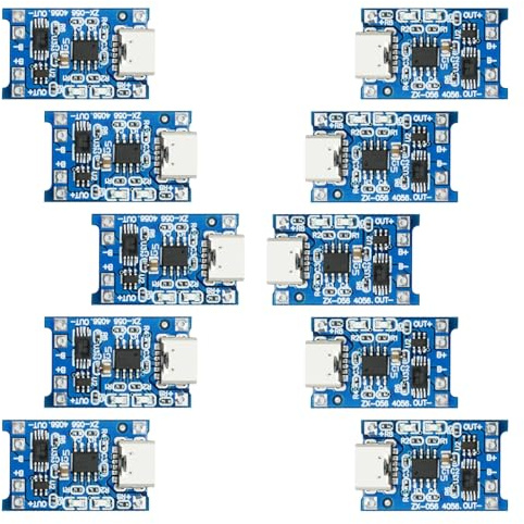 RUIZHI Protezione per batterie al litio 18650, TP 5V 1A Regolatore di Carica al Litio Li - Ion Modulo con Doppia funzione di protezione Scheda di ricarica per batterie al litio con Type-C USB(10 pcs)