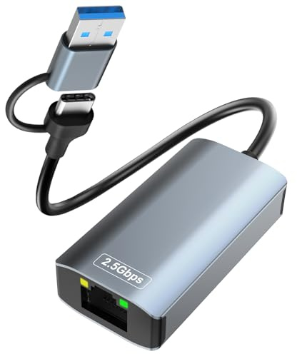 Adaptateur Ethernet USB C,Adaptateur USB Ethernet,2500Mbps 2-en-1 usb-c ethernet,2.5Gbps ADaptateur RJ45 Usb,Thunderbolt vers RJ45 Réseau LAN Compatible avec MacBook,iPad,iPhone,Surface,Windows,Linux