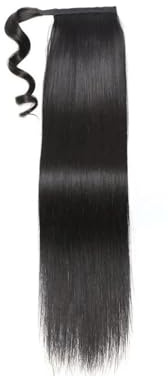 Women Ponytail Human Long Straight Hair Wrap Around Remy Extensions Clip Ins Natural Color Hairpiece Daily(18inches)