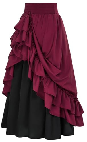 Piratenkostüm Damen, Piratenrock, Gothic Rock Mittelalter Cocktailrock, Lang, Steampunk-Stil, viktorianischer Stil, Spitze mit Rüschen